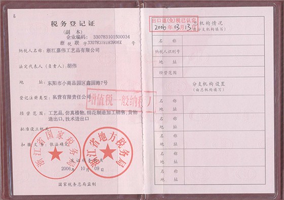 嘉伟税务登记证书（副本）